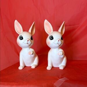 Adorable White and Pink Bunny Figurines